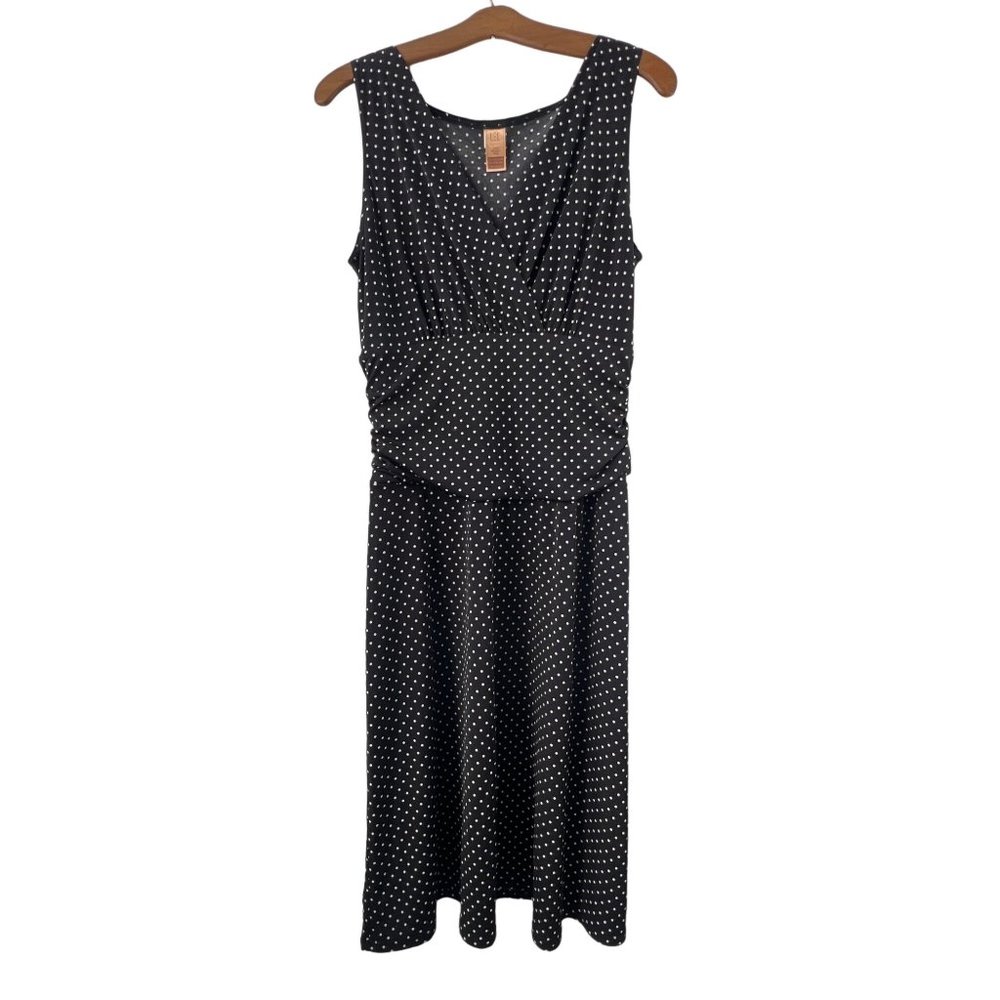 Long Elegant Legs Polka Dot Midi Dress Womens M Faux Wrap Sleeveless Black